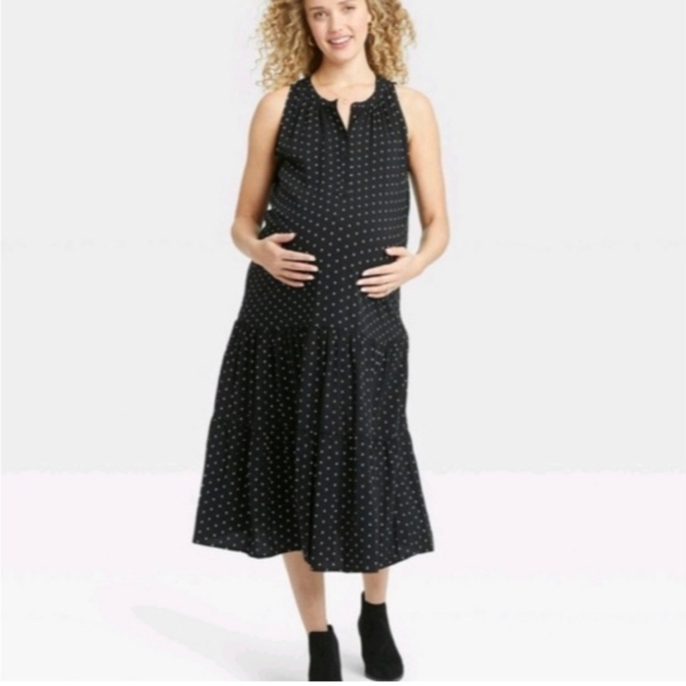 The Nines by Hatch Black Diamond Polka Dot Maternity Dress Size Large